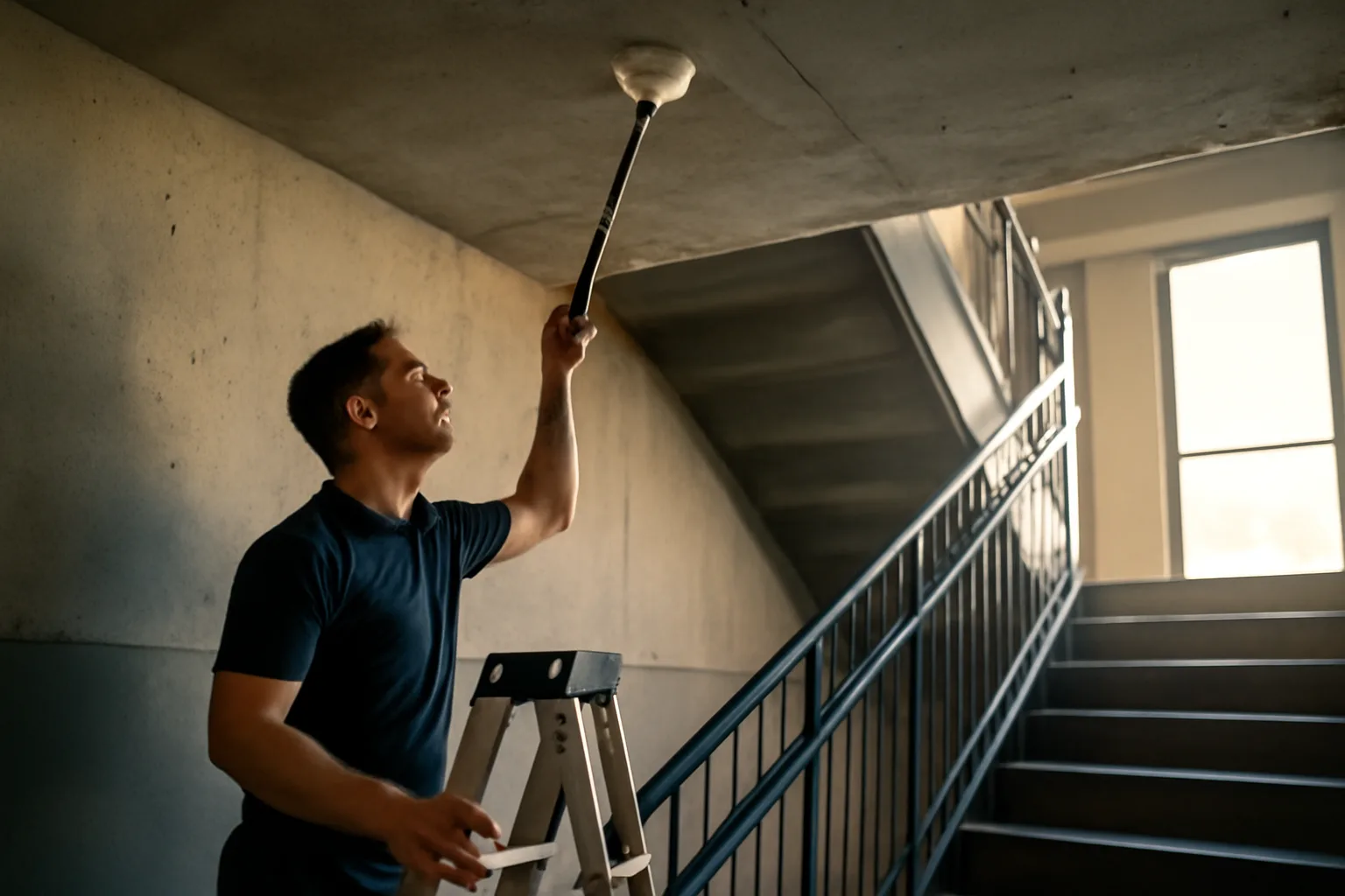 Technician testing a smoke detector during a Colorado fire alarm inspection