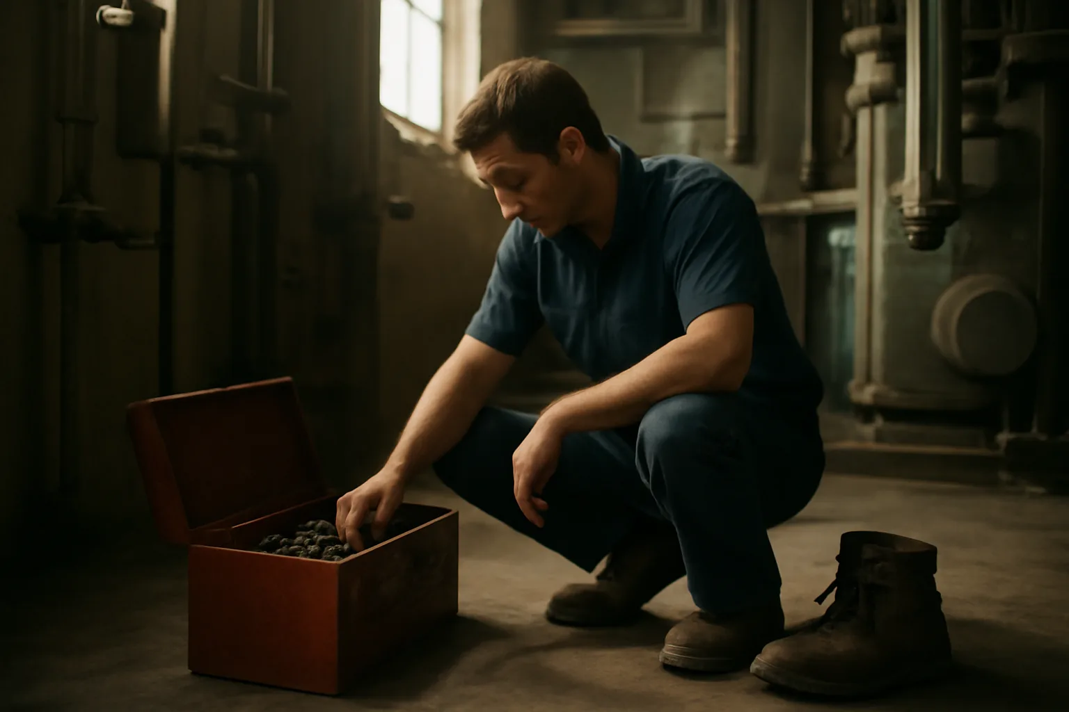 Technician kneeling with tools beside fire alarm gear in Georgia